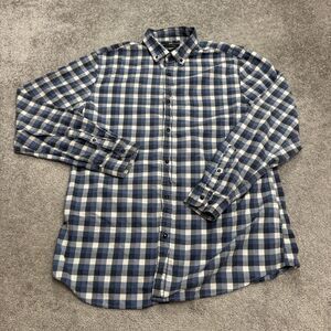 Banana Republic Luxe Flannel Slim Fit Shirt Men XL Tall Blue Plaid Cotton Casual